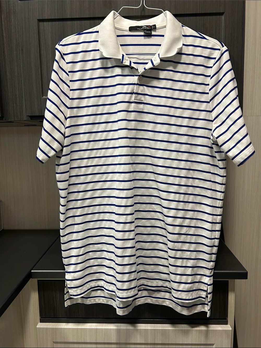 Ralph Lauren White Polo with Blue Horizontal Stripes